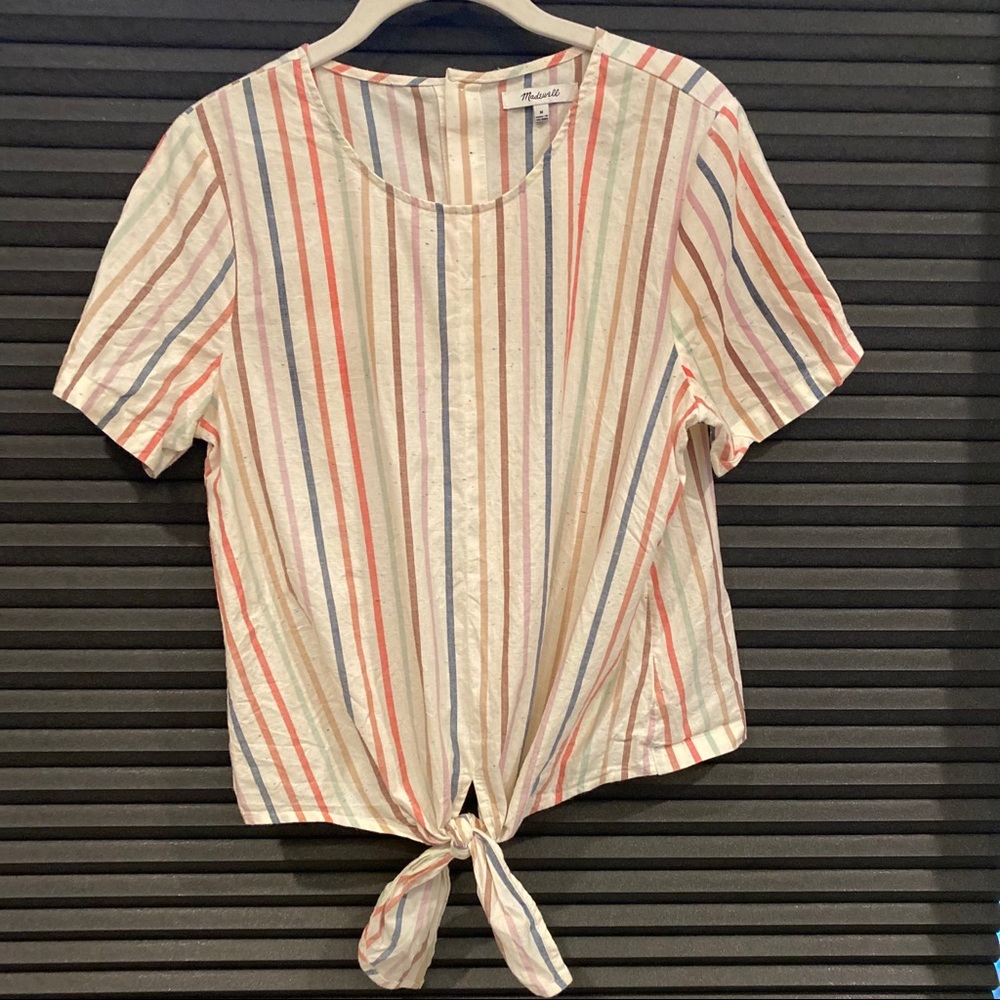 Madewell Button Back Tie Front Top in Stripe